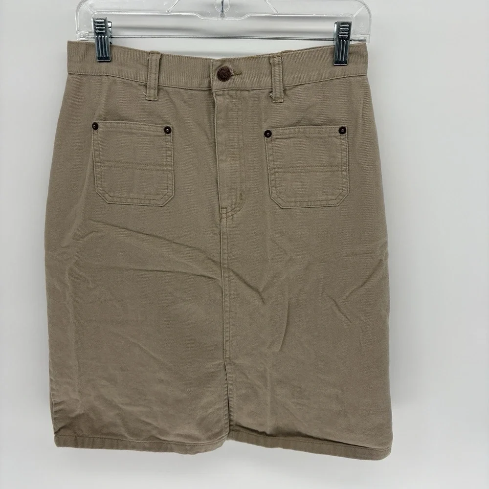Vintage 90s Bill Blass Khaki Pencil Skirt Utility Chore Twill Carpenter Women 10